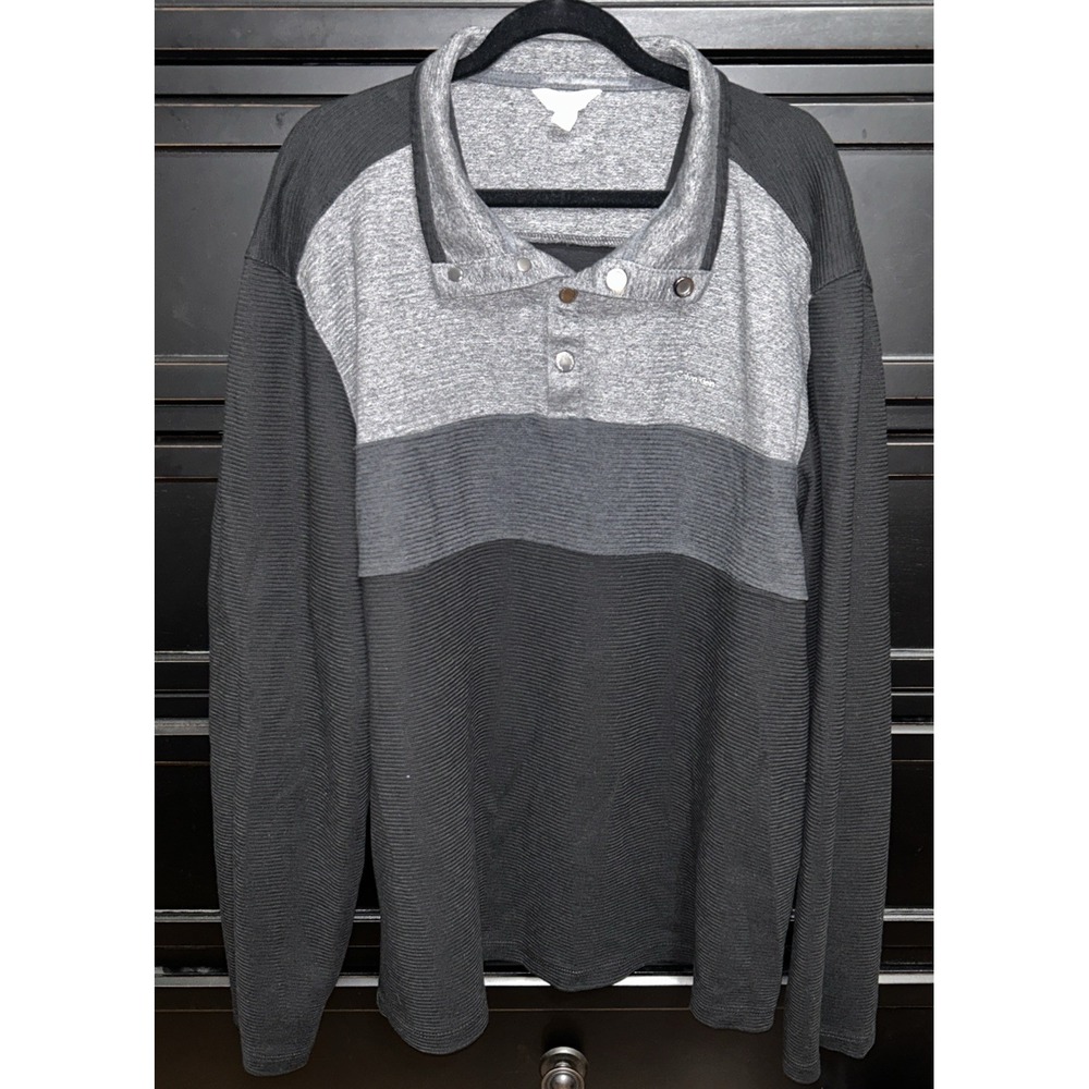 Calvin Klein Sweater Mens L Black/Grey 100%‎ Cotton Quarter Snap Pullover